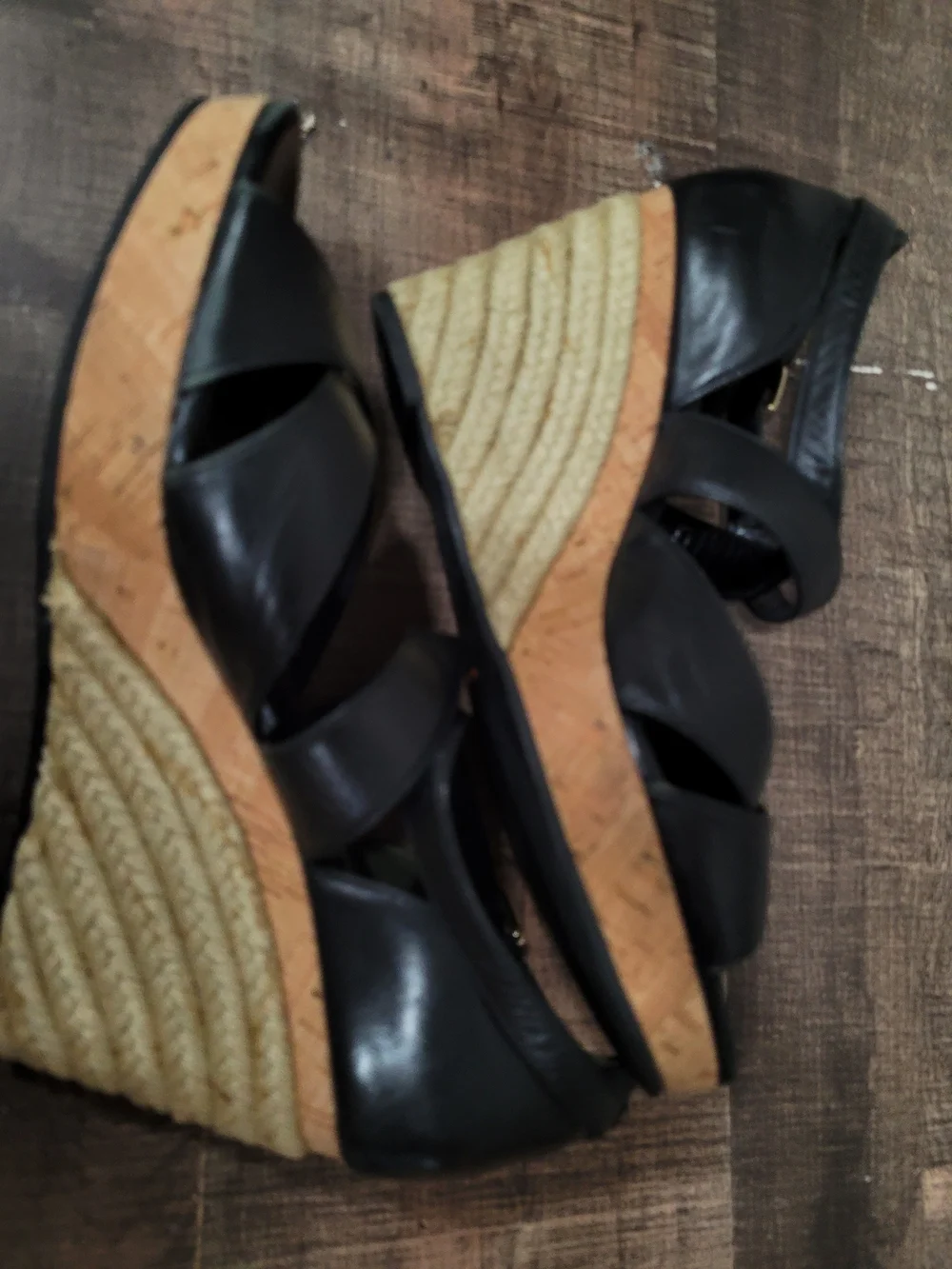 Cole Haan Black Wedge Espadrille Sandals